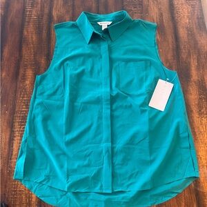 Athleta Everlasting Tank Sleeveless Green Button-Front Blouse